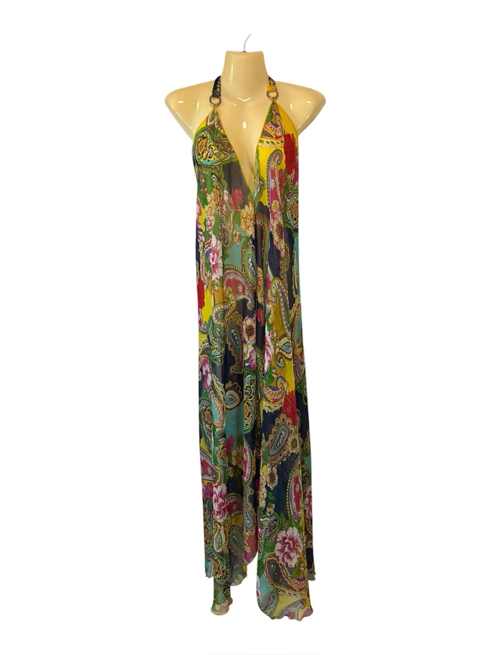 Zury Halter Maxi Dress Paisley Vibrant Sheer Beachy Bohemian Multicolor One Size